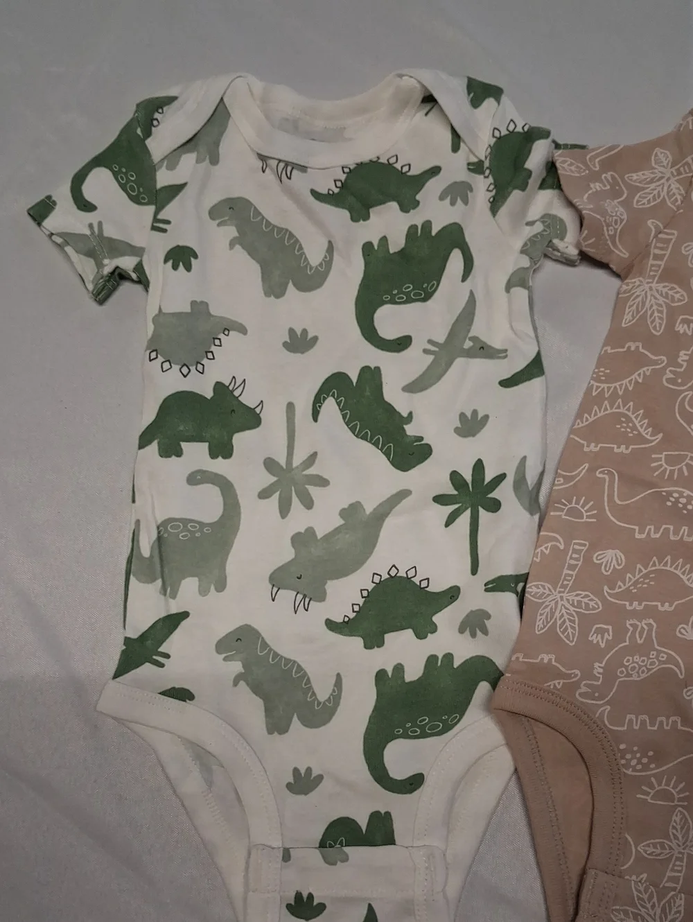 Toddler Dinosaur Print One-Piece Bodysuit Set - Green & Tan